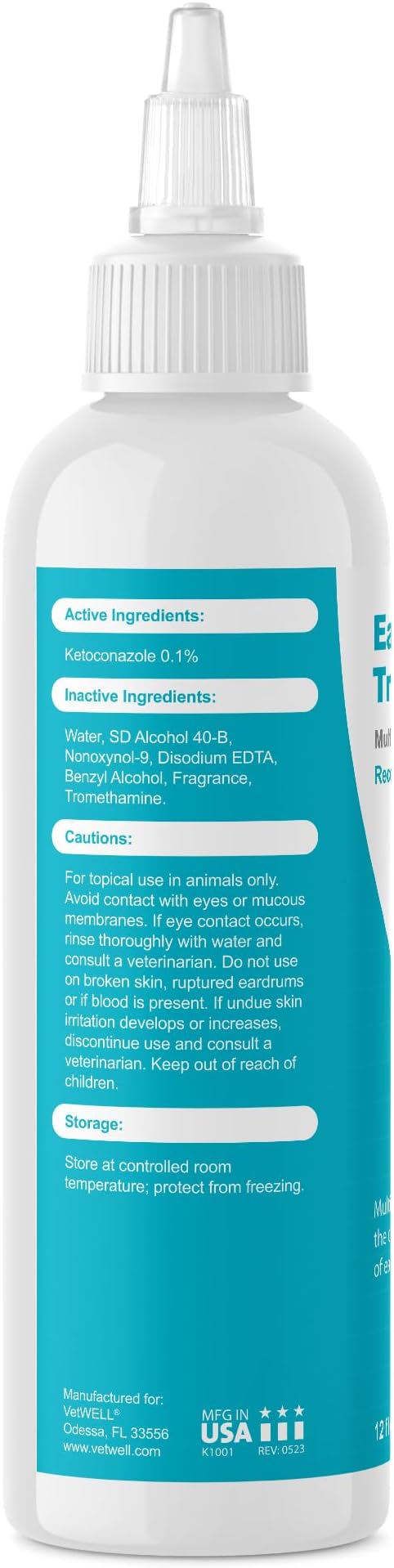 VetWELL Dog Ear Cleaner Solution &amp; Infection Treatment for Dogs &amp; Cats, Tris Otic Cleanser Drops Helps Eliminate Odor and Relieve Infections - 12oz
