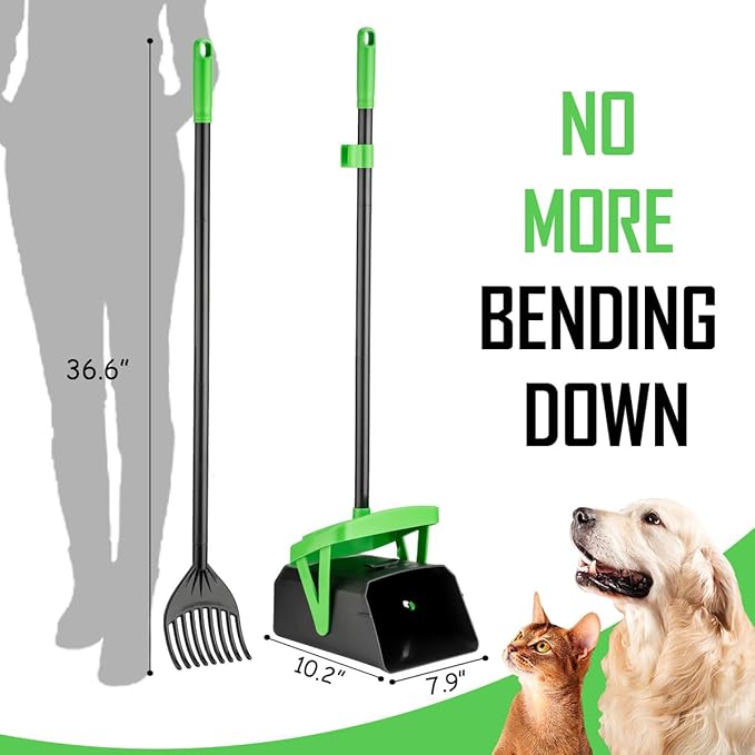 Pooper Scooper Swivel Bin &amp; Rake with 100 Waste Bags, Dog Pooper Scooper with Bag Attachment for Large Medium Small Dogs, Poop Scooper with Lid for Lawn Yard Dog Kennel