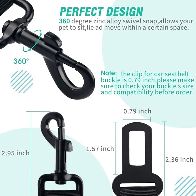 COOYOO Dog Seat Belt,3 Piece Set Retractable Dog Car Harness Adjustable for Vehicle Nylon Pet Safety Heavy Duty &amp; Elastic
