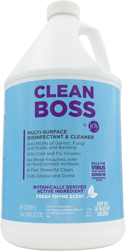 CleanBoss Botanical Disinfectant - Multi-Surface Cleaner - 128 oz - Kills 99.9% of Germs + Cold &amp; Flu Viruses - Fresh Thyme Scent - No Rinse on Food Contact Surfaces - Pet Friendly
