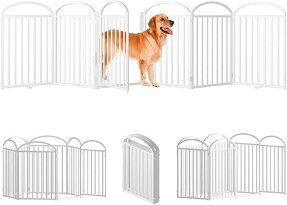 6 Panles Full Matel Freestanding Dog Gates with Door, 144"Extra Wide 32"Tall Free Standing Dog Pet Gate for Indoor &amp; Outdoor. Foldable Pet Fences for Doorways, House, Stairs, Porch, Deck, Yard