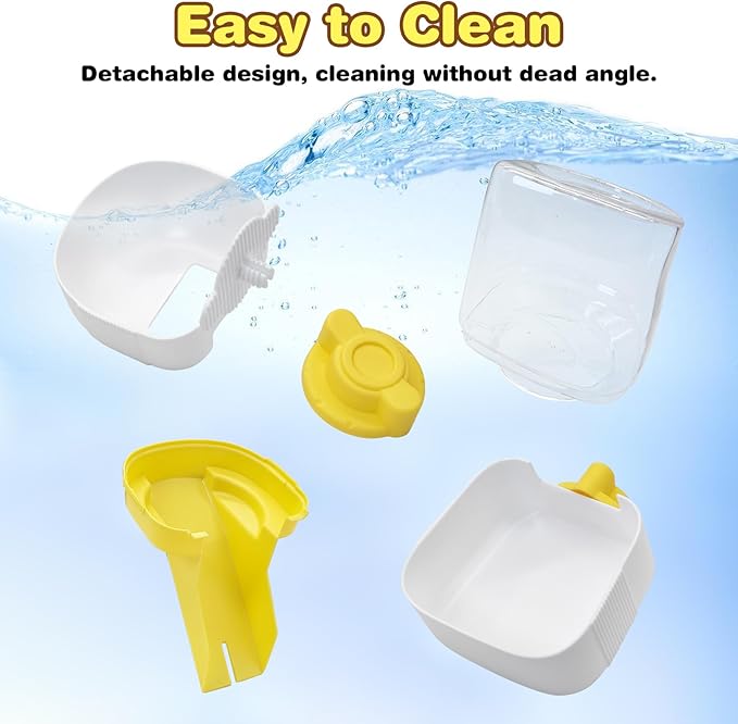 kathson Automatic Rabbit Feeder and Waterer Set, Gravity Pet Food Water Dispenser Bunny Pellet Feeder Small Animal Feeding &amp; Watering Supplies for Guinea Pig Ferret Crate Accessories (Yellow)