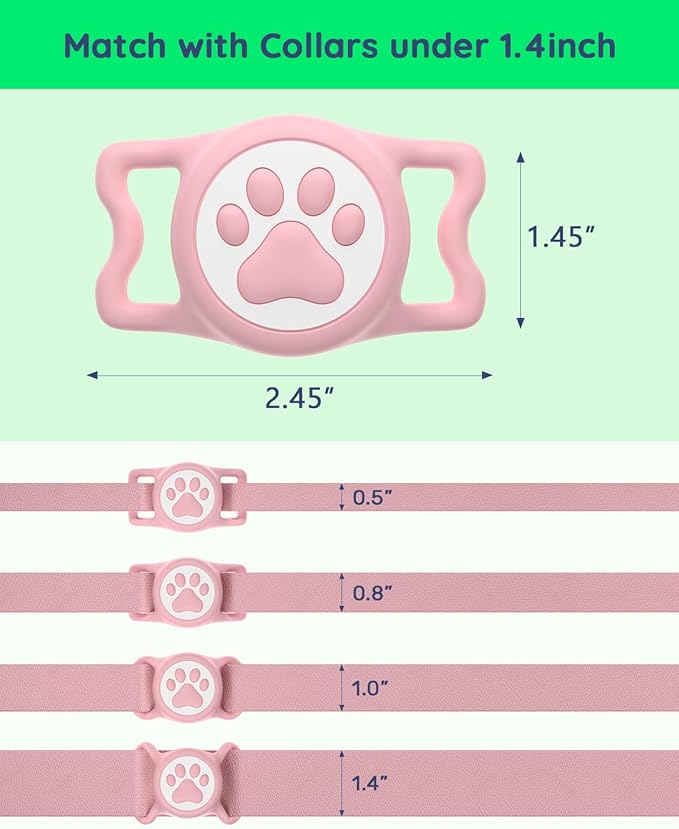 IP68 Waterpoof Dog Airtag Holder, Stretchy Silicone Full Body Covered Apple Air Tag Holder for Dog Cat Collar Fit All Width Collar (Blue/Pink, 2 Pack)