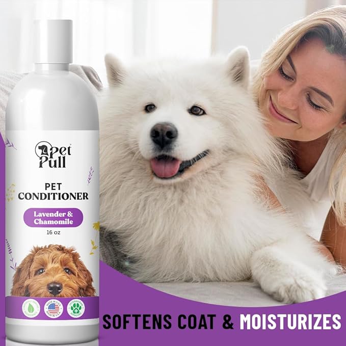 Dog Conditioner Puppy Essentials - Moisturizing Conditioner for Dogs with Lavender and Chamomile Scent - Plant Based Dog Bath Supplies Detangle and Revive Pet&
