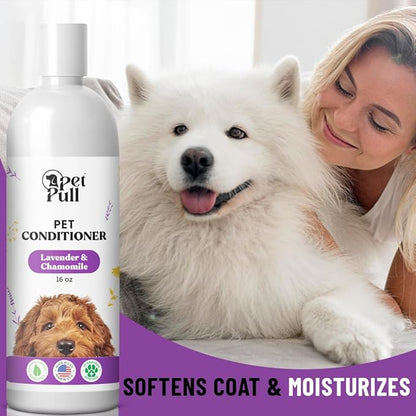 Dog Conditioner Puppy Essentials - Moisturizing Conditioner for Dogs with Lavender and Chamomile Scent - Plant Based Dog Bath Supplies Detangle and Revive Pet&