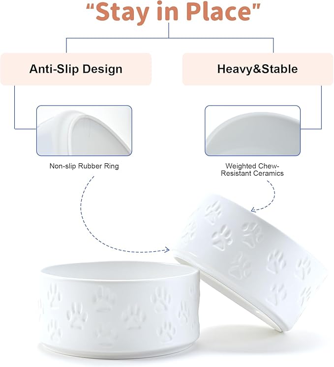 SPUNKYJUNKY Ceramic Dog and Cat Bowls 2 Pack, 6.1&