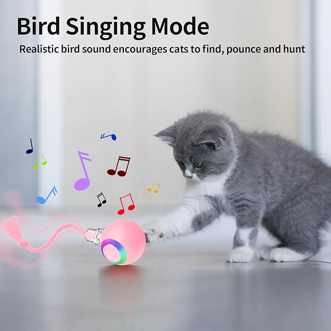 Interactive Cat Toys, Automatic Moving Cat Toys for Bored Indoor Adult Cats, Fast Rolling, Chirping &amp; Motion-Activated Kitty Toys, Fun Gift for Cats with Speedy Tail 2.0, USB Rechargeable,Pink