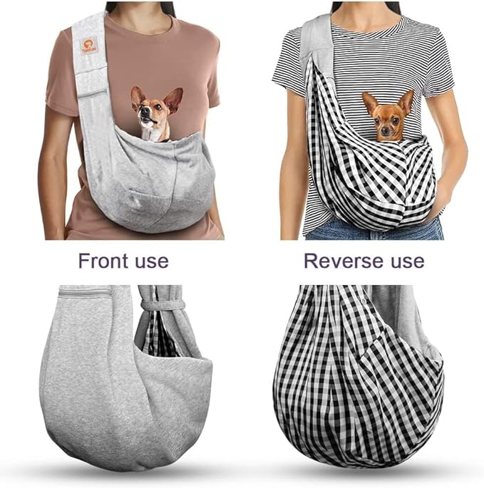 Tomkas Small Dog Sling Carrier - Zipper Pocket &amp; Adjustable Strap - for 3-10 lbs Pets(Grey)