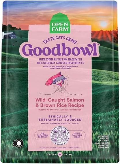 Open Farm Goodbowl, Protein Rich Dry Cat Food Made from Meticulously Sourced Simple Ingredients, Wild-Caught Salmon &amp; Brown Rice Recipe, 7lb Bag (112oz Bag)