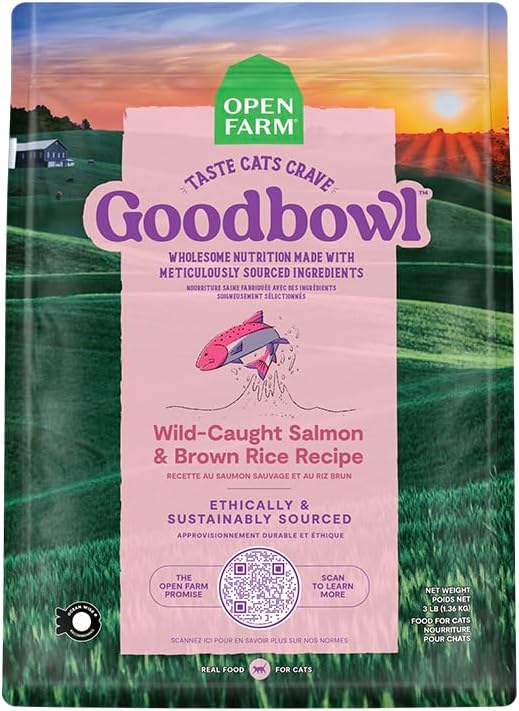 Open Farm Goodbowl, Protein Rich Dry Cat Food Made from Meticulously Sourced Simple Ingredients, Wild-Caught Salmon &amp; Brown Rice Recipe, 3lb Bag (48oz Bag)