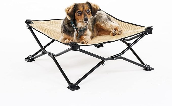 Coolaroo On-The-Go Elevated Dog Bed - Foldable Pop-Up Travel Dog Bed with Breathable, Moisture-Resistant Fabric, Carry Bag Included, Lightweight &amp; Portable, Desert Sand, Standard