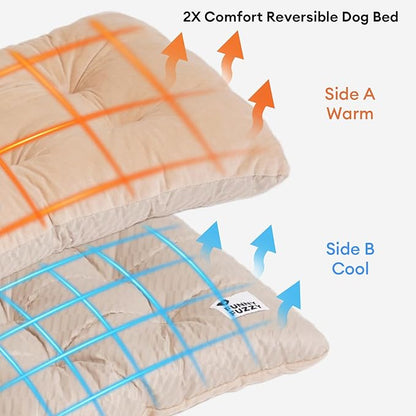 FUNNY FUZZY 2 in 1 Dog Crate Bed Pad for Large Sized Dog, Washable Reversible Pet Soft Mats,Durable Fluffy Kennel Mattress,Indoor Cats, 35" × 23", Beige