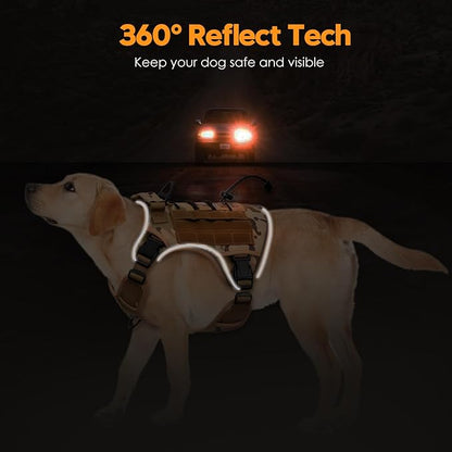 Heavy-Duty Tactical Dog Harness for Large Dogs, No Pull Adjustable Reflective Pet Vest with Molle System, K9 Military-Grade Control for Service Training, Outdoor &amp; 10+ Breeds, Desert Camo, X-Large