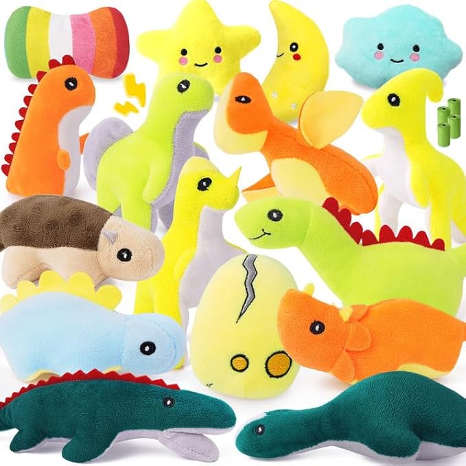 20-Pack Adorable Dinosaur Puppy Toys – Distinct Dino-Themed Squeaky Dog Toys for Small Dogs to Keep Them Busy, Interactive Chew Toys for Mental Stimulation &amp; Gentle Teeth Cleaning