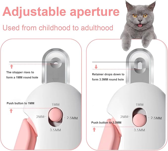 Pett Nail Clipper for Cats - Gentle Round-Hole Trimmer with Dust Storage | Adjustable Size &amp; Hidden Nail File | Pet Grooming Tool for Safe &amp; Loving Care (Pink)