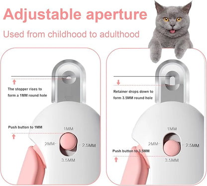 Pett Nail Clipper for Cats - Gentle Round-Hole Trimmer with Dust Storage | Adjustable Size &amp; Hidden Nail File | Pet Grooming Tool for Safe &amp; Loving Care (Pink)