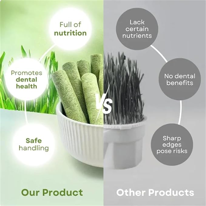 Primeco Cat Grass Teething Stick, Natural Grass Molar Rod Made of Chicken &amp; Cat Grass, 6 PCS Per Bag for Cat Indoor Teeth Cleaning, Hairball Removal, Dental Care, Increase Appetite (4 pcs)