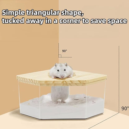 Hamster Sand Bath Box Container, Small Pet Sandbox Lid Design Wooden Sandbox Dust Bath, Transparent Bathroom &amp; Digging Box Acrylic Syrian Hamster Litter Box Small Animal Accessories (D Large)