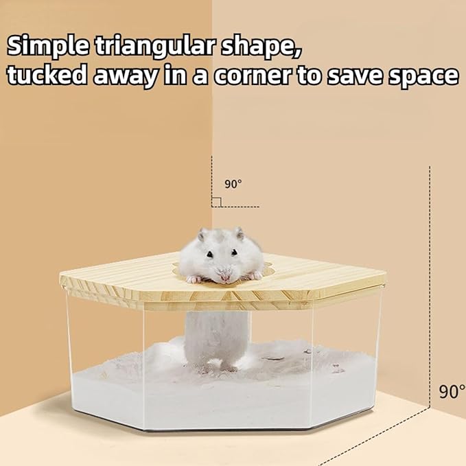Hamster Sand Bath Box Container, Small Pet Sandbox Lid Design Wooden Sandbox Dust Bath, Transparent Bathroom &amp; Digging Box Acrylic Syrian Hamster Litter Box Animal Accessories (D Small)