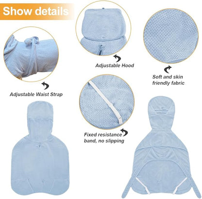 KOOGALSmall to Medium Size Dog Bathrobe, Quick Drying Super Absorbent Used for After Bathing, Warm Dog Towels, Adjustable Hoodies and Belts for Pet Dogs Bath Clothes Products(Blue Jacquard, L)