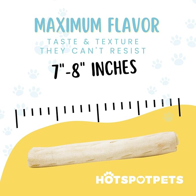 hotspot pets 8-9 Inch Large Rawhide Dog Chew Rolls (10 Pack) - Made from Grass Fed Cows - Great for Dental &amp; Oral Care for Aggressive Chewers Large Dogs