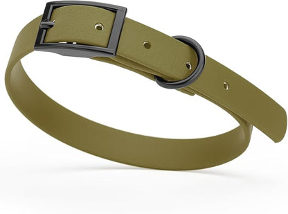 Dogline Biothane Waterproof Dog Collar Strong Coated Nylon Webbing with Black Hardware Odor- Proof for Easy Care Easy to Clean High Performance Fits Small Medium or Large Dogs, Olive Drab Green