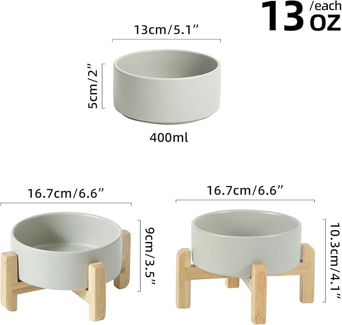 Ceramic Raised Dog and Cat Bowl Set, 2 Heights Elevated Stand, Food and Water Bowl for Small Breed Dogs, Cats, Kitty, Weighted Dog Dishes, Pet Bowls(5.1&