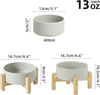 Ceramic Raised Dog and Cat Bowl Set, 2 Heights Elevated Stand, Food and Water Bowl for Small Breed Dogs, Cats, Kitty, Weighted Dog Dishes, Pet Bowls(5.1&