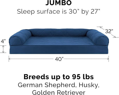 Furhaven Orthopedic Dog Bed for Large Dogs w/ Removable Bolsters &amp; Washable Cover, For Dogs Up to 95 lbs - Quilted Sofa - Navy (Blue), Jumbo/XL