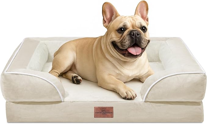 Comfort Expression Small Dog Beds Waterproof Orthopedic Foam Dog Sofa Beds for Medium Dogs Comfy Pet Bed with Washable Removable Cover &amp; Non-Slip Bottom(Small,Beige)