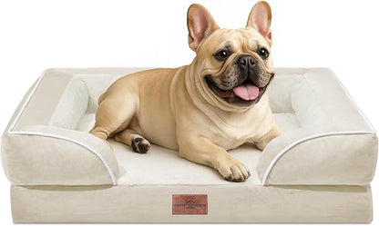 Comfort Expression Small Dog Beds Waterproof Orthopedic Foam Dog Sofa Beds for Medium Dogs Comfy Pet Bed with Washable Removable Cover &amp; Non-Slip Bottom(Small,Beige)