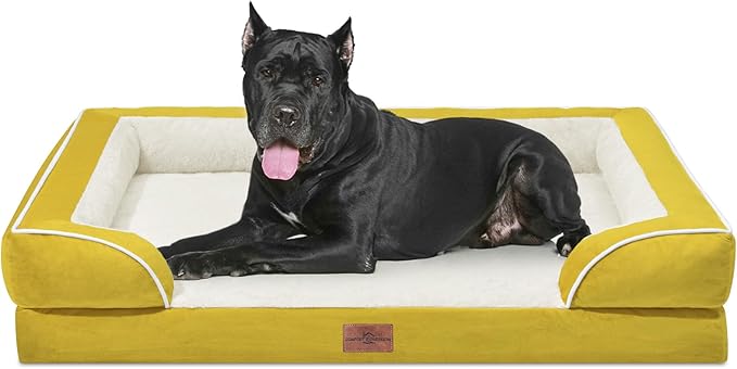 Comfort Expression XXL Dog Bed Orthopedic Foam, Waterproof Dog Beds for Oversized Dogs, Washable Dogs Sofa Bed with Removable Cover &amp; Non-Slip Bottom(XX-Large,Spicy Mustard)