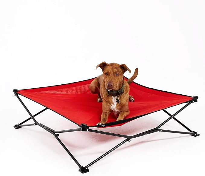 Coolaroo On-The-Go Elevated Dog Bed - Foldable Pop-Up Travel Dog Bed with Breathable, Moisture-Resistant Fabric, Carry Bag Included, Lightweight &amp; Portable, Red, Extra Large