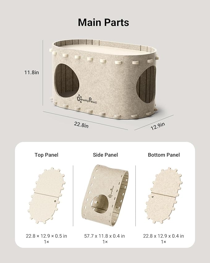 DownyPaws Cat House for Indoor Cats, Cat Bed Cave for Multiple &amp; Large Cats Up to 22 Lbs, Scratch Resistant, Foldable Peekaboo Kitten Caves Tunnel Enclosed Bed, PeekaPurr, Cream