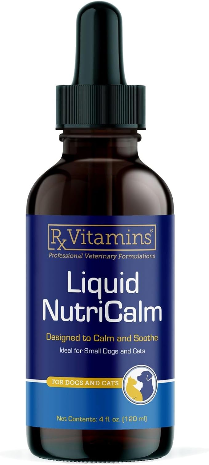 Rx Vitamins Liquid NutriCalm Cat &amp; Small Dog Anxiety Relief - Sleep Aid - Calming Supplement - Dog Bark Control &amp; Stress Relief - Salmon Flavor - 4 oz