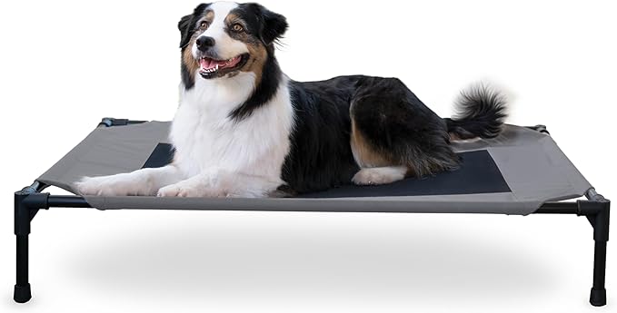 K&amp;H Pet Products Outdoor Elevated Dog Cot, Breathable Cooling Elevated Cot Hammock Pet Bed for Large Dogs, Washable Mesh Cover, Raised Metal Frame, Collapsible, Portable - Large 42 X 30in Gray