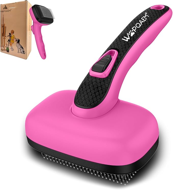 Self Cleaning Slicker Brush for Shedding Long Short Haired Dogs &amp; Cats, Remove Loose Tangling Knot Undercoat Fur Mats, Grooming Brush with Retractable Bristles for Small Medium Large Pet, Pink