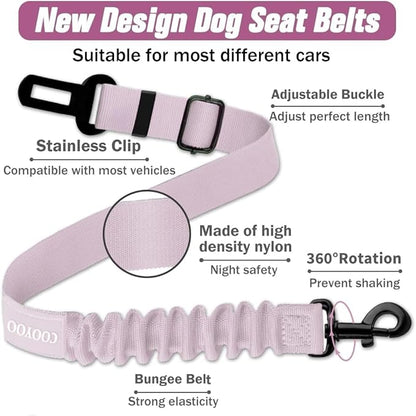 COOYOO Dog Seat Belt,Retractable Dog Car Harness Seat Belt for Car Adjustable Nylon Pet Safety Seat Belts Heavy Duty &amp; Elastic Bungee Buffer