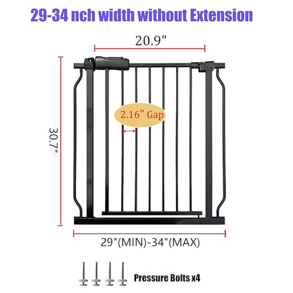 Walk Through Baby &amp; Dog Gate 29-34 Inch, Tension Mounted No Drilling, Indoor Safety Gate for Stairs &amp; Doorways, Metal Design for Kids and Pets, Black