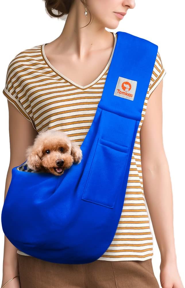 Tomkas Small Dog Sling Carrier - Classic Pocket &amp; Classic Strap - for 3-10 lbs Pets(Royal Blue)