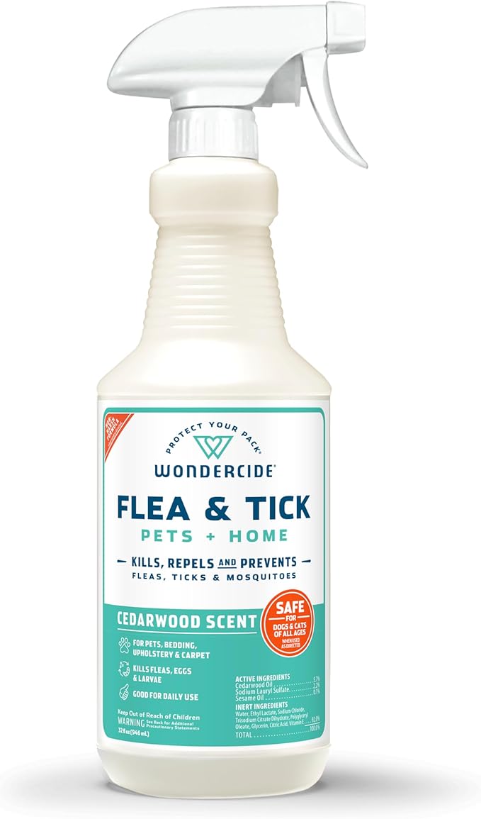 Wondercide - Flea, Tick &amp; Mosquito Spray for Dogs, Cats, and Home - Flea and Tick Killer, Control, Prevention, Treatment - with Natural Essential Oils - Pet and Family Safe - Cedarwood 32 oz