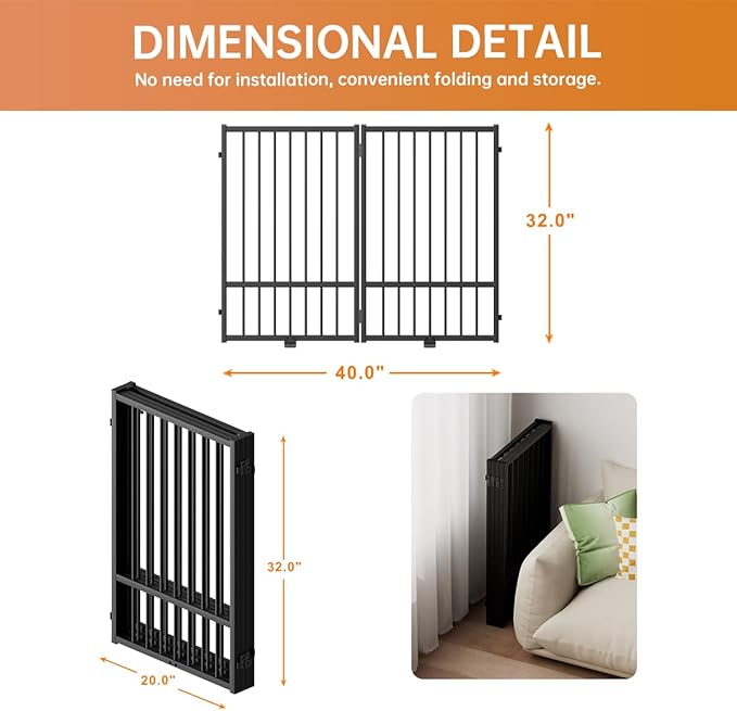 Full Metal Freestanding Dog Gate with Door, 32&