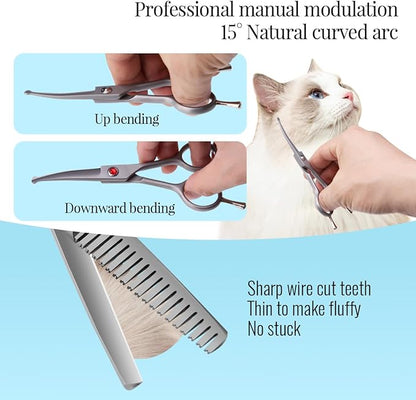 4.5" Dog Grooming Scissors - 3 Pcs Curved &amp; Straight Thinning Shears for Small Dogs &amp; Cats - Japan 440C Stainless Steel