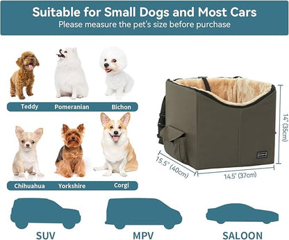 Petsfit Dog Booster Car Seat for Small Dogs, Dog Car Seat with Safety Leash, Suitable for Cars, Trucks, and SUVs (Small, Brown)