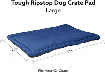 K9 Ballistics Tough Ripstop Dog Crate Pad - Durable &amp; Machine Washable with Non-Skid Bottom and 120-Day Warranty, Fits 42" Wire Crates - Large, Blue Quartz