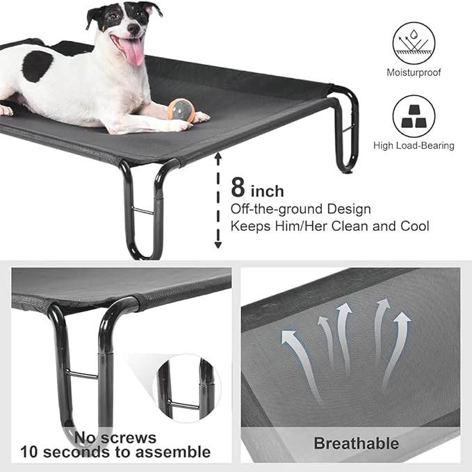 pettycare Elevated Dog Bed Cot, Raised for Large Dogs, No Screws, Stable Frame &amp; Durable Supportive Teslin Recyclable Mesh, Breathable, Indoor &amp;Outdoor Pet Beds, Fits up to 35 lbs, 28x22x8 &