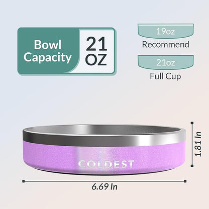 Coldest Dog Bowl - Anti Rust Metal, Non Slip, 3 Layers Insulated Stainless Steel Dog Bowls - Spill Proof &amp; Heavy Duty - Water Bowl for Dogs, Cats, Dish Washer Safe (21 oz,Saturn&