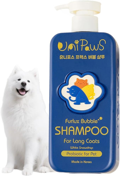 Unipaws Biotin Dog Shampoo for Long-Haired Coats – Deshedding, Detangling &amp; Moisturizing for Silky, Tangle-Free Fur with Probiotics - EWG Green &amp; Light Elegent Scent, Made in Korea, 16.9 Fl Oz / 500ml