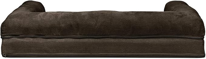 Furhaven Cooling Gel Dog Bed for Large/Medium Dogs w/ Removable Bolsters &amp; Washable Cover, For Dogs Up to 55 lbs - Plush &amp; Suede Sofa - Espresso, Large