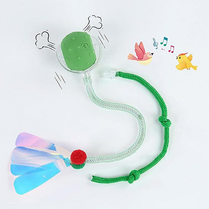 Interactive Cat Toys Ball for Indoor Cats, Automatic Agile Rolling Cat Ball with Elastic Mesh Tail, Bird Chirping &amp; Motion Activated, 2 Tail Accessories, Kitten Toy for Bored (Green)